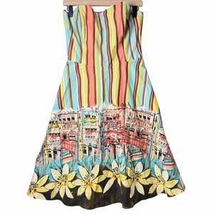 Robin Jordan Strapless Sundress Dress Cocktail Cotton Blend Made in NYC Size 8